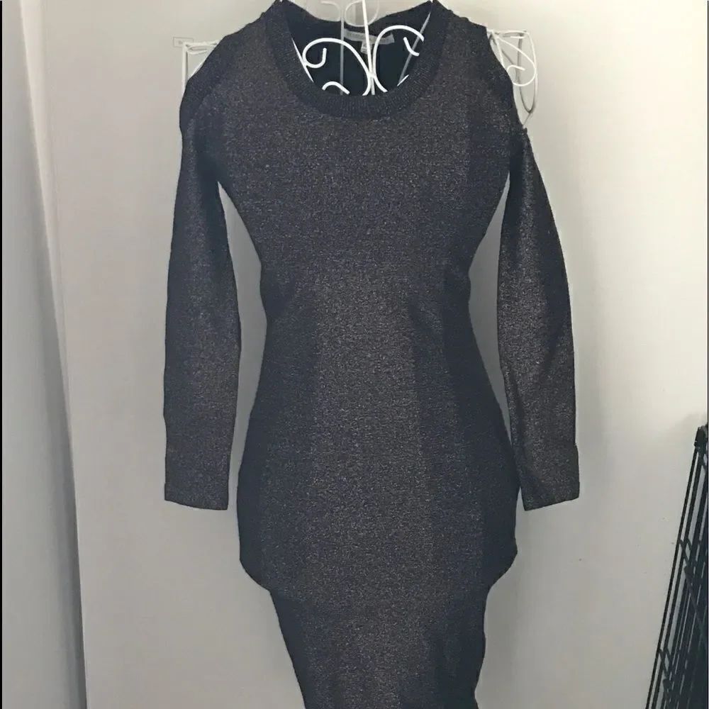 Rebecca Minkoff Claude Cold Shoulder Glitter Bodycon Dress XXS